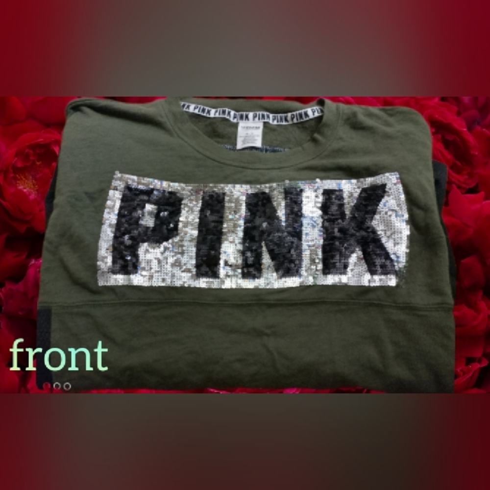 Victoria's Secret PINK Olive Green Sequin Sweatshirt (M)